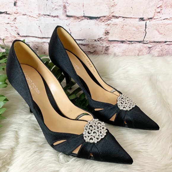 Sergio Rossi Shoes - Sergio Rossi Black Satin Embellished Pumps Size 35